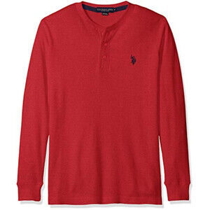 U.S. Polo Assn. Sweater Men's Small Red Heather Long Sleeve Thermal Henley JZZ8